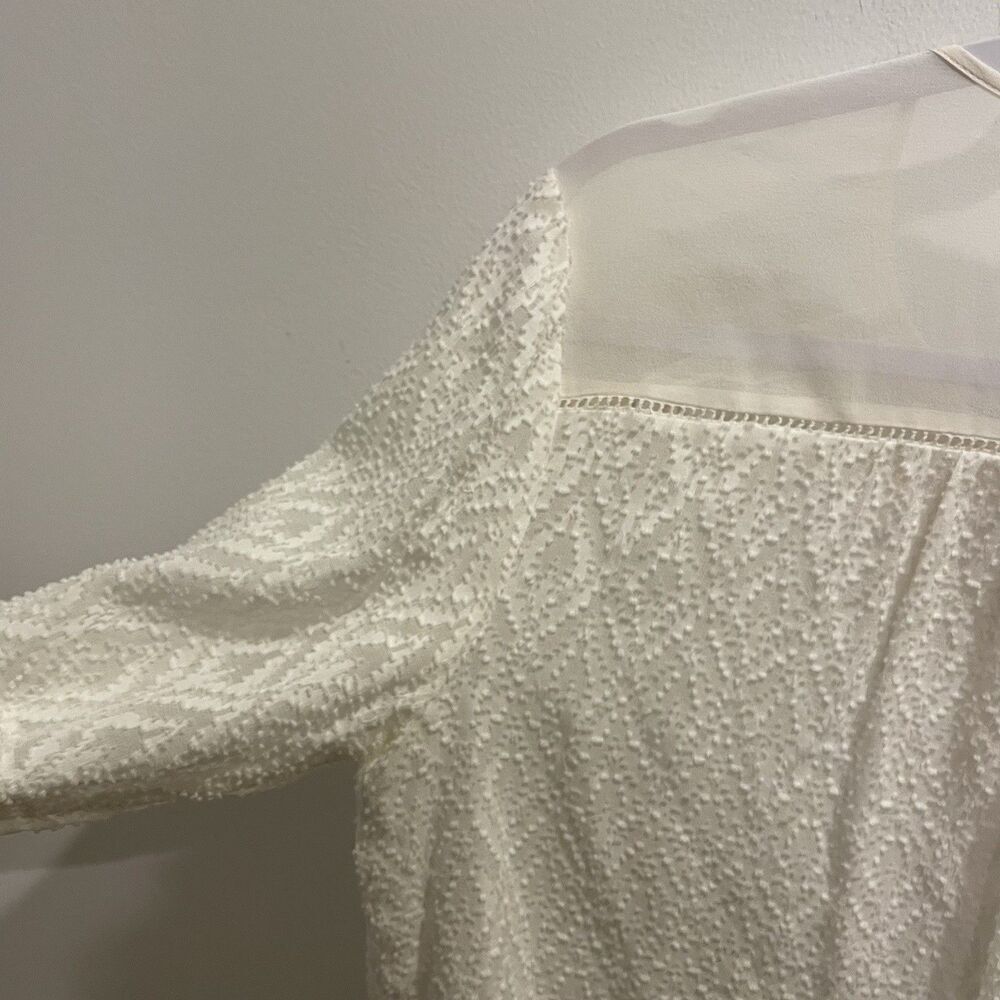 Rebecca Taylor Blouse 0 White Ivory Office Silk Lightweight Lace Sheer Siren - Picture 10 of 11